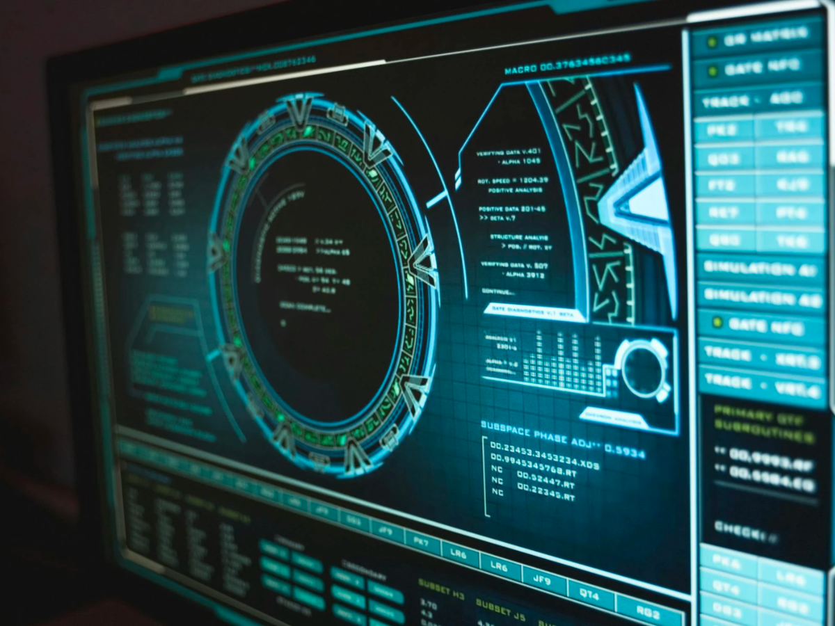computer with cybersecurity graphics